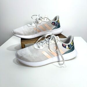 Adidas Women’s QT Racer running shoe with Floral Print and Pink stripes